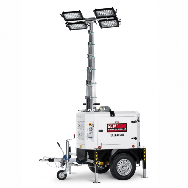 Turn de lumina Genmac Bellatrix TI9K-M5 4x320W LED 166200 lumeni cu trailer tractare omologat rutier